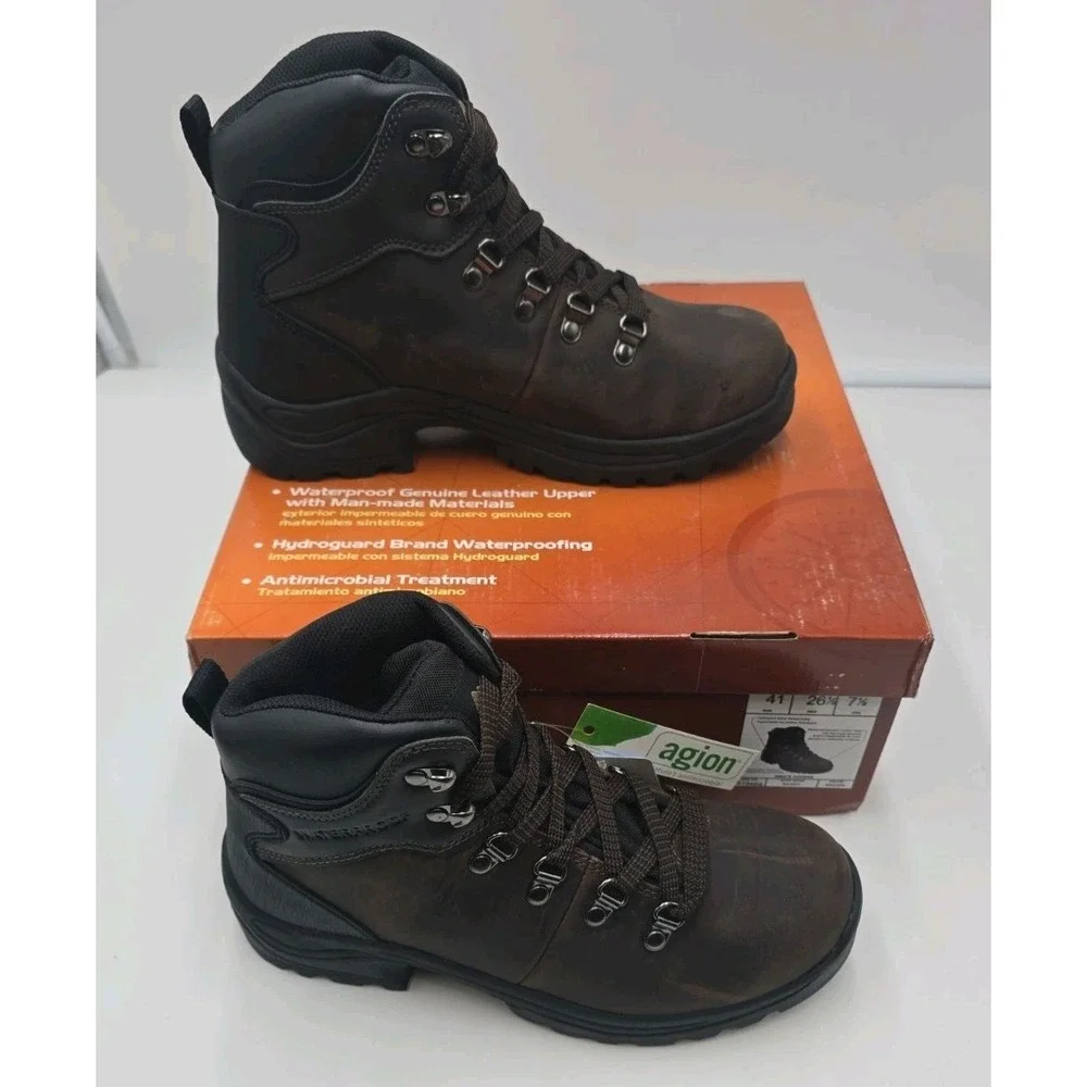 Ozark Trail Bandy II Men's Hiking Boots Size 7.5 Dark Brown Leather Waterproof